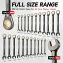 22-Piece Ratcheting Wrench Set, Metric 8-19mm & SAE 1/4-3/4" | Ratchet Combination Wrenches Set with Organizer Box,12 Points 72-Teeth,Nickel Plating