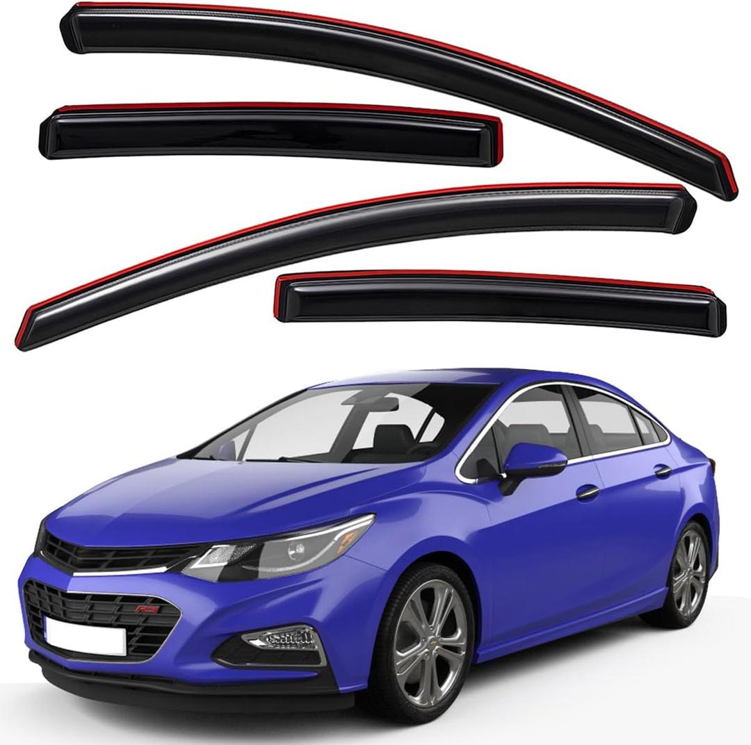 Lightronic Extra Durable in-Channel Auto Vent Window Visors, Fits 2016-2019 Chevrolet Cruze Hatchback/Sedan (EXCLUDES 2016 Cruze Limited), UV-Protect Rain Guard, Original Wind Deflector, Smoke, 4-Pcs