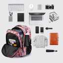 Rolling Backpack 22 Inch Backpack with Wheels for Business, College Student and Travel Commuter, Waterproof Wheeled Backpack (Pink-Flower)