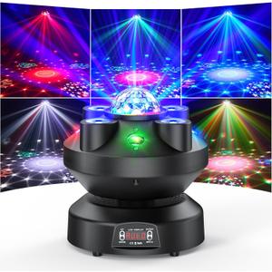 DJ Strobe Party Lights,RGBW 3in1 LEDs Disco Ball Lights Rotatable 540 Rave Light Room Party Lighting Indoor Professional Sound Activated DMX Stage Light for Parties Club Home Bar Birthday KTV (Black)