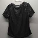 Sequin 2 Piece Outfit for Women Sparkle Wide Leg Pants Set Crew Neck Top Shiny Clubwear Black 3XL