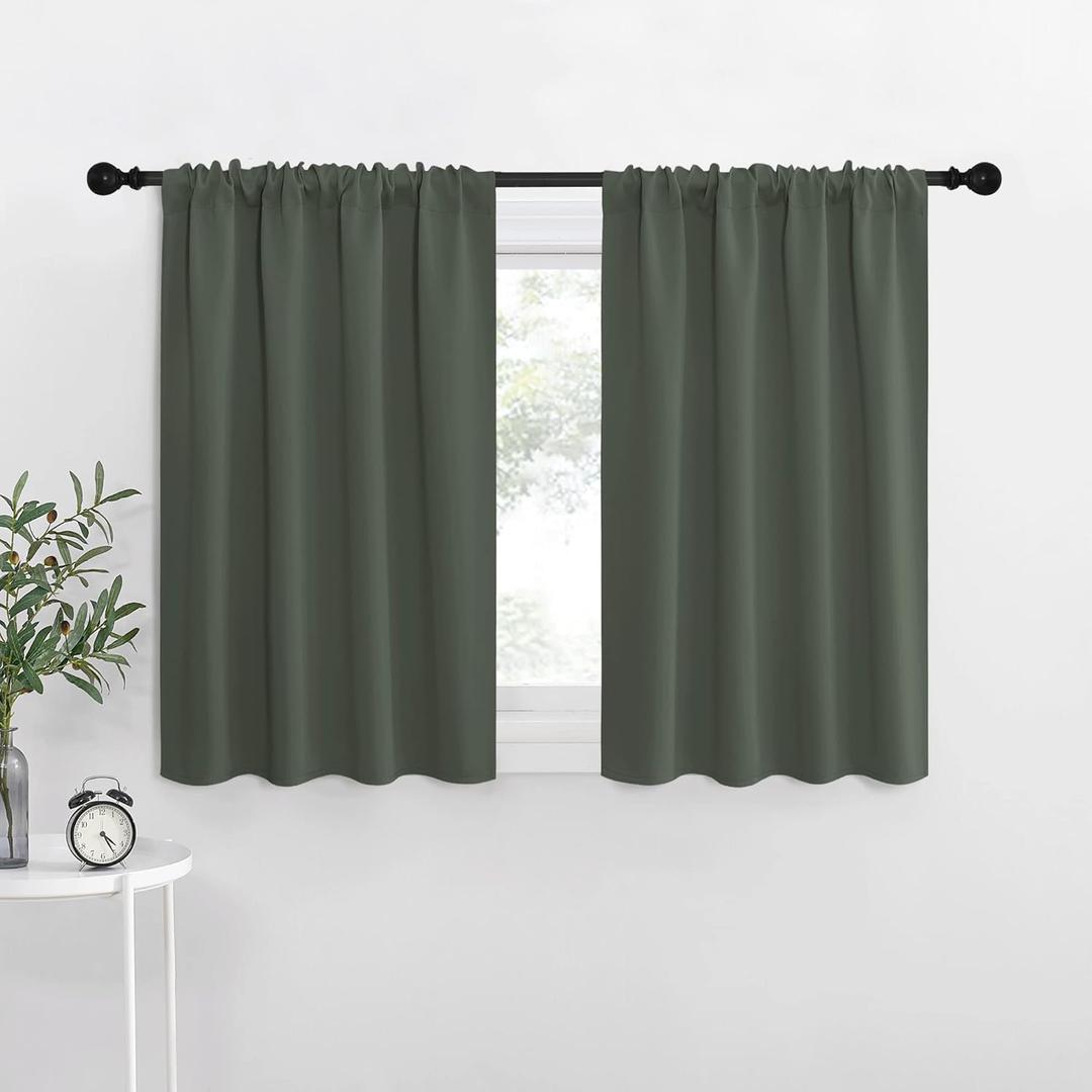 NICETOWN Bedroom Curtains Blackout Draperies - All Season Thermal Insulated Solid Rod Pocket Top Blackout Curtains/Drapes for Kid's Room (Dark Mallard, 1 Pair, 29 x 30 Inch)