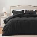HARBOREST King Comforter Set Black - Ruffle Comforter for King Size Bed, Fluffy King Size Comforter Set for All Seasons, 3 Pieces Shabby Chic Bedding Comforter Set(1 Comforter & 2 Pillow Shams)