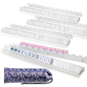 Mahjong Racks with Pushers, Set of 4, Thickened Acrylic Tile Holders with Magnetic & Smooth Slide Push Bars, Non-Slip Durable, 17.5 Inch, Gift for American Mah Jongg Mahjong Lovers, Shell White