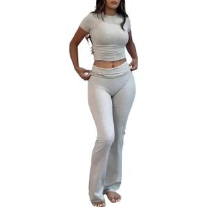 Women's 2 Piece Lounge Outfits Slim Short Sleeve Tops Low Rise Flare Leggings Sets Yoga Sweatsuit (Medium) Women's 2 Piece Lounge Outfits Slim Short Sleeve Tops Low Rise Flare Leggings Sets Yoga Sweatsuit (Medium)