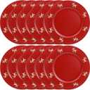 Omuriko Christmas Reindeer Red Charger Plates Set of 6, 13" Plastic Chargers for Dinner Plates, Christmas Party Banquet Serveware Supplies XL12R