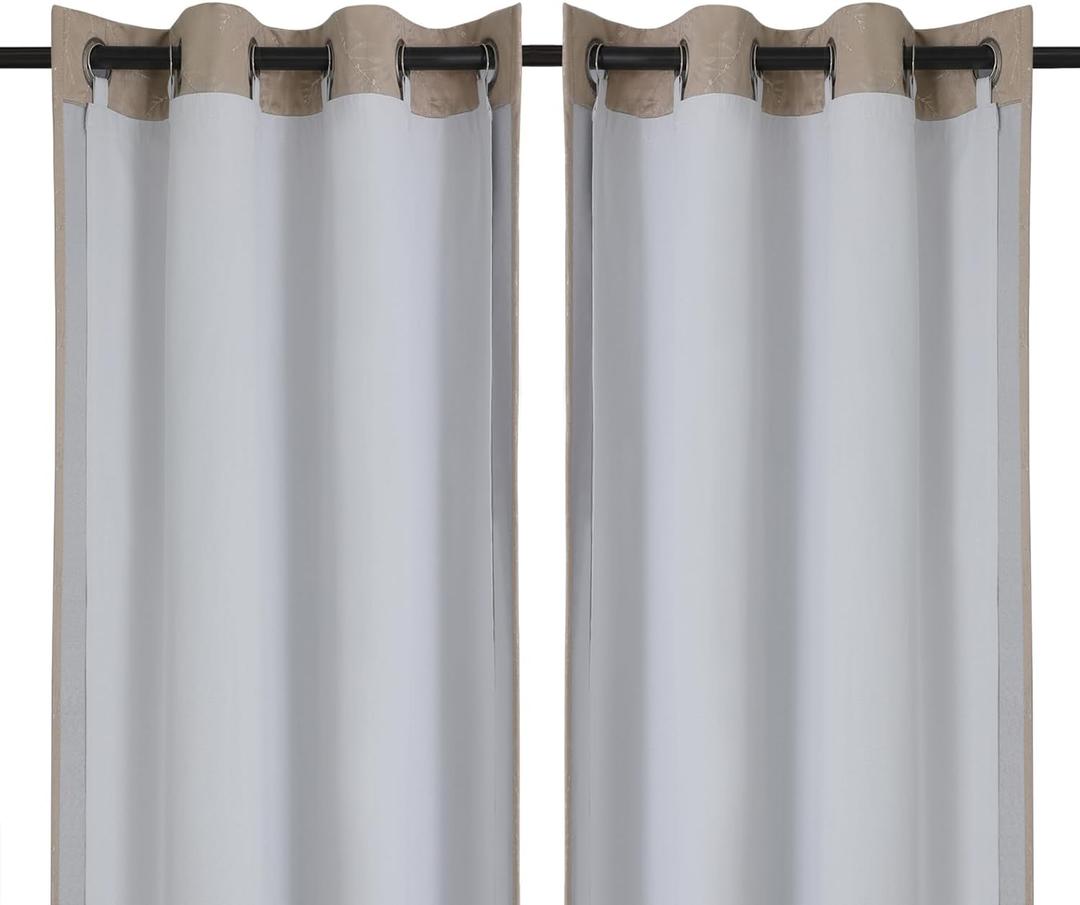Chyhomenyc 2 Panels 100% Blackout Curtain Liners with 13 Rings, 100% Darkening Blackout Liner for 95 96 Inch Curtains, Each 40" Wx92 L, 2 Liners Per Set with 13 Pieces Rings (Greyish White)
