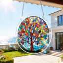 Acrylic Puzzles Suncatcher Window Hanging, 83 Pieces 7.4 Inch Sun Catcher Acrylic Puzzles Garden Decoration for Women Men Mom Birthday Gift Home Decor (Vivid Tree)