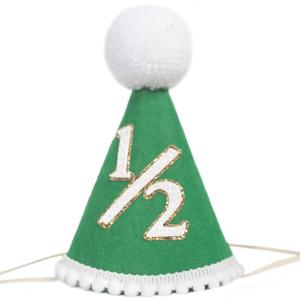 BOOMPA Half Birthday Party Hat, Green Felt with White Pom Pom, 1/2 Number Design