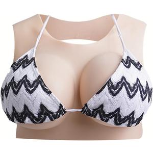 Round Collar Silicone Breastplate, Back Hollow Fake Boobs Breasts Forms B-G Cup for Crossdressers Transgender Drag Queen (White)