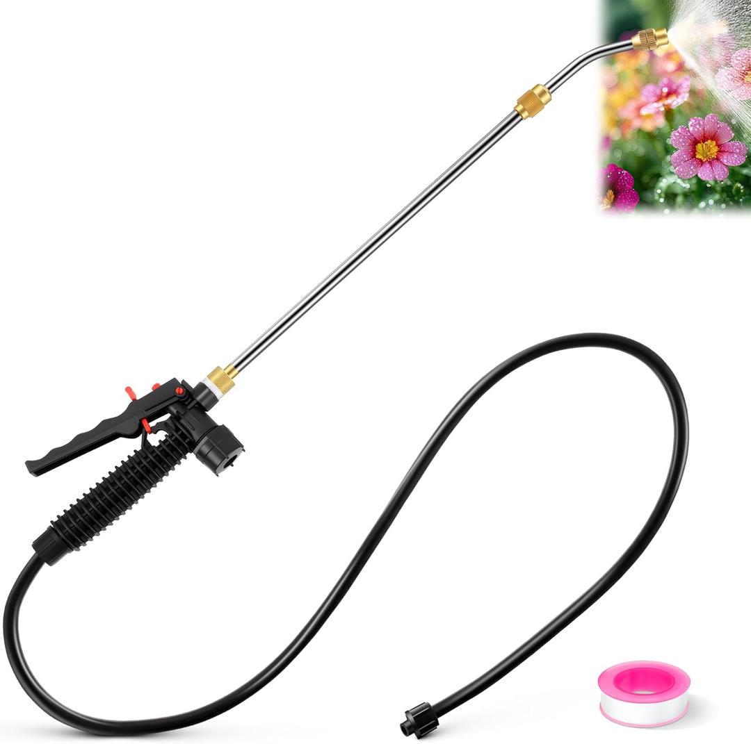 Enhon Replacement Sprayer Wand Compatible with PetraTools & Greenworks, Retractable 29" Stainless Steel Pump Action Pressure Sprayer with Adjustable Nozzle, Trigger Wand & Hose