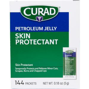 CURAD Petroleum Jelly Skin Protectant, Healing Ointment for Dry Cracked Skin, 144 Count Packets