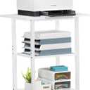 Lerliuo 3-Tier Printer Stand, Industrial Mobile Printer Table with Storage Shelf and Steel Frame, Rolling Printer Cart Holder with Lockable Wheels for Home, Office (White)