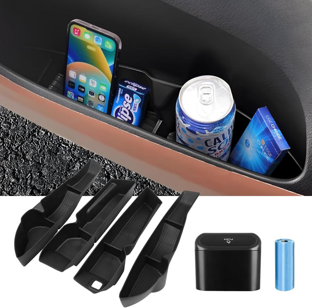 Canvcle Car Door Side Storage Box and Can for 2023-2025 2026 Mercedes Benz GLC300 Accessories Front Rear Door Insert Tray Organizer Door Slot Storage Protector Garbage Bin with Bags, 6 PCS