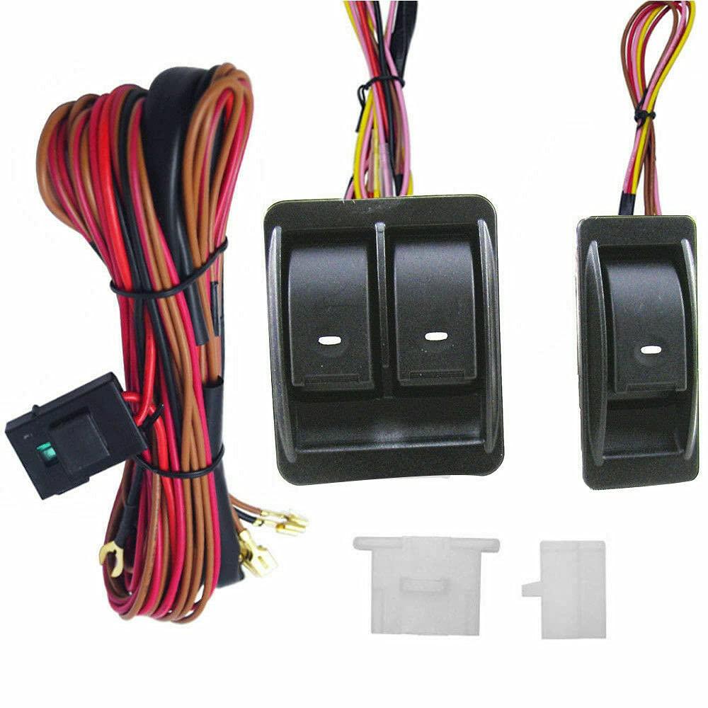 Universal Power Window Switch Kits with Wiring Harness Switch Holder for 2 Doors 12V