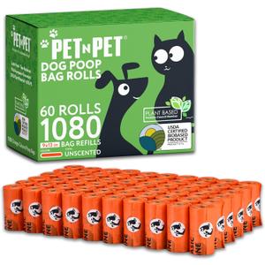Pet N Pet 1080 Counts Orange Poop Bags for Dogs, 41% Plant Based & 59% PE Extra Thick Dog Poop Bags Rolls, 9" x 13", Unscented Pet Waste Bag