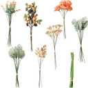 Floroom Artificial Greenery Stems Box Set, 63pcs with 7 Kinds of Faux Greenery Flowers Picks for DIY Bridal Bouquets Wedding Floral Arrangement Table Centerpieces, Burnt Orange & Green