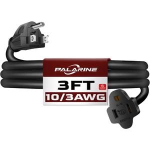 3ft Black Extension Cord Waterproof, UL Listed, 10/3 SJTW Heavy Duty 3 Prong, 10 Gauge 15A Power Cord Ideal for Lights, Appliances, and Lawn