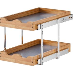 OCG Pull Out Drawers For Cabinets 14"W x 21"D, 2 Tier Heavy-Duty Slide out Wood Drawer Shelf, Pull Out Drawer for Cabinets, Base Cabinet Organization for Kitchen, Pantry, Bathroom