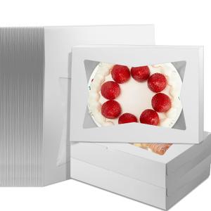 Lincia 30 Pcs 19 x 14 x 4 Inches Cake Boxes White Rectangle Bakery Boxes with Window Large Cardboard Sheet Cake Box Take out Containers for Pastry Baking Cookies Donuts Cupcake Pie Packaging