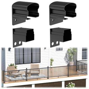 Egadis 4 Pack Aluminum Deck Railing Bracket Connector, Fixed Railing Bracket, Black Textured AAMA 2604 Powder-Coat Finish Modular Rail System for Outdoor Decks, Porches & Balconies