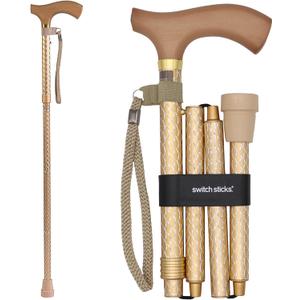 Switch Sticks Folding Walking Cane For Women & Men (Engraved Pearl Gold)