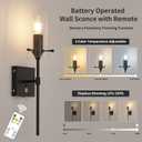 3-Color Battery Operated Wall Sconces Set of 2 with Remote, Dimmable Indoor Wireless Wall Light, Black Indoor Battery Powered Wall Lamp with Timer for Bedroom, Living Room, Bulb Included, 2-Pack