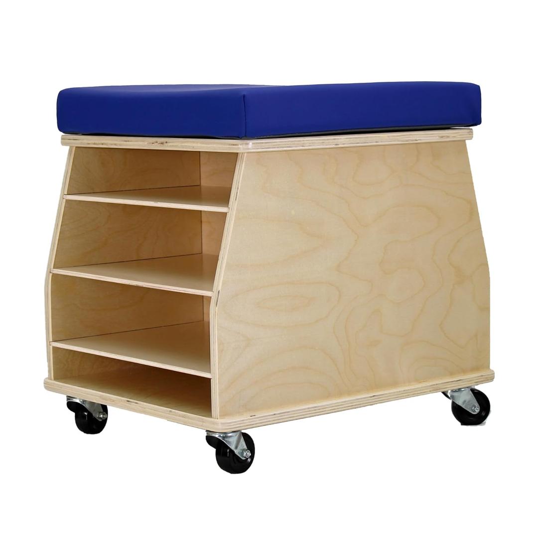 Factory Direct Partners Natural Birch Mobile Teacher Stool with Comfortable 2" Thick Foam Seat and 4 Locking Casters; Storage for School Supplies, Books; Daycare, Preschool, Classroom Use, 14118-NTBL