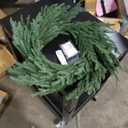 YUGALI 25” Norfolk Christmas Wreath with Lights Hanger for Front Door Artificial Real Touch Pine Greenery Branches Winter Outdoor Décor Indoor Wall Decorations