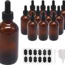 12 Pack 4oz Glass Dropper Bottles for Essential Oil 120ml Amber Round Boston Bottle With Black Eye Dropper for Massage Oil, Perfume & Lab, Refillable Glass Bottle for Travel