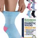 Pembrook Bamboo Viscose Diabetic Socks for Women & Men - 6 Pairs Ankle Neuropathy Socks for Swollen Feet | Heel-Toe Accents (Large)