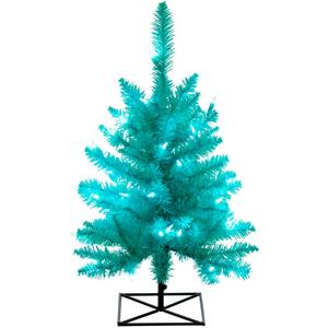 Vickerman 2' x 20" Aqua Tinsel Christmas Tree with 50 Aqua LED Lights.