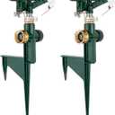 2 Packs Spike Sprinklers for Yard, Impact Sprinkler on Metal Step Spike Base, Adjustable Zinc Alloy Water Sprinkler for 360 Degree Large Area Yard Garden Lawn Irrigation