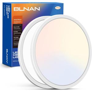 BLNAN LED Flush Mount Ceiling Light, 12 Inch 24W 3000K/4000K/5000K Hardwire Light Fixture, Ultra Thin Round White Lamp for Kitchen Porch Bedroom Hallway Stairwell Basement, Non-dimmable 2 Pack