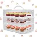 Cupcake Carrier, 3-Tiers Cupcake Containers, Holds 36 Cupcakes or 3 Large Cakes, Cupcake Holder, Cupcake Box with Lid and Handle (White, Basic)