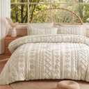 MR&HM California King Comforter Set Beige, 7 Pieces Tufted Boho Beddding Sets, Farmhouse Style Bed in a Bag with 1 Comforter, 2 Pillow Shams, 2 Pillowcases, 1 Flat Sheet, 1 Fitted Sheet