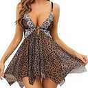 klier Women Lingerie for Women Lace Teddy Chemise Nightie Fairy Dress Sleepwear (XX-Large, Leopard)
