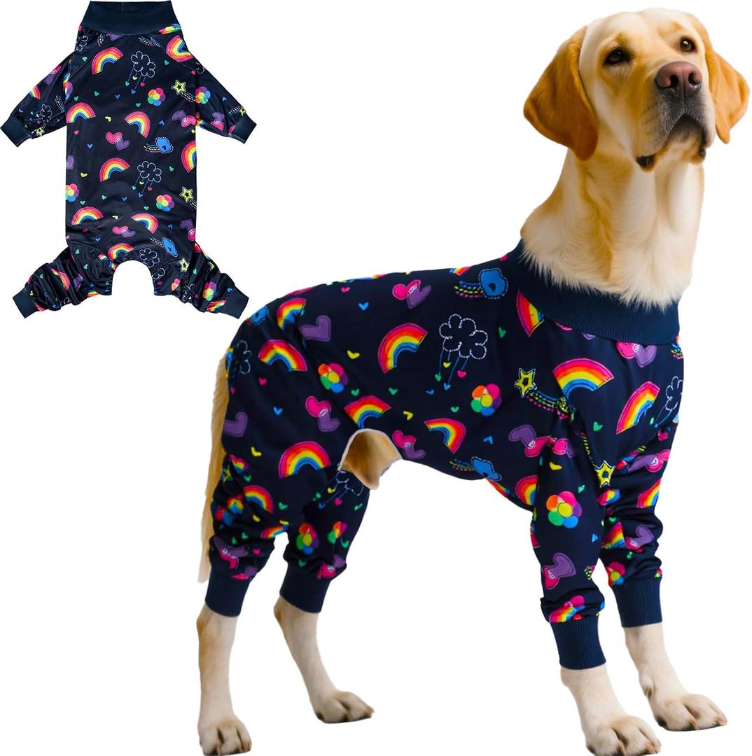 Dog Recovery Surgical Suit Male Female After Spayed, Dog Pajamas for Large Sized Breed, Dog Onesies, Rainbow, L