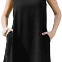 Allegra K Sleeveless Linen Shift Dress for Women's Summer Casual Crew Neck Beach Vacation Clothes with Pockets, Size S, Black