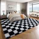 KICMOR Rugs for Living Room, 5x8 Area Rug Black and White Fluffy Shag Soft Checkered Rug Large Fuzzy Plush Furry Shaggy Carpet for Bedroom, Kids Boys Girls Teen Dorm Nursery Home Decor Aesthetic