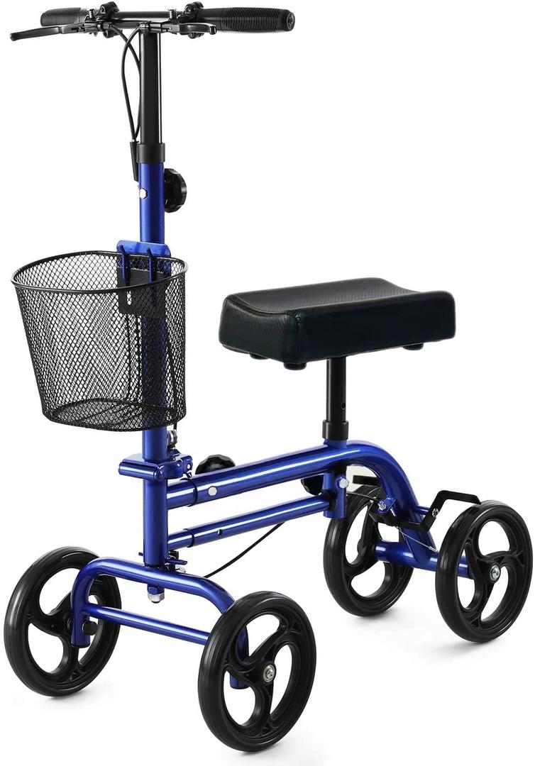 Economy Knee Scooter Steerable Knee Walker All-Terrain Foldable Knee Scooters for Foot Injuries Best Crutch Alternative with Dual Braking System Blue