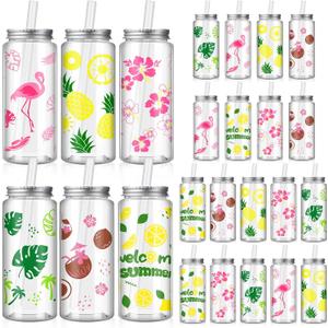 24 Pcs Summer Plastic Cups with Lids and Straws,Hawaii Reusable Cups 13.5 oz Plastic Tumbler for Summer Birthday Party Supplies