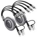 MINLU 3 in 2 Multi Charging Cable,2Pack 4Ft Retractable Chargers for All Devices,Multiple USBC Charger Cable Adapter with USB A/C to Lightning/USB C/Micro USB Port for iPhone 17/16/15/14/Samsung/PS