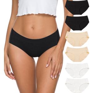 Altheanray Womens Underwear Cotton Underwear for Women Seamless Hipster Bikini Briefs Panties 6 Pack (Small, Blackwhiteskin)
