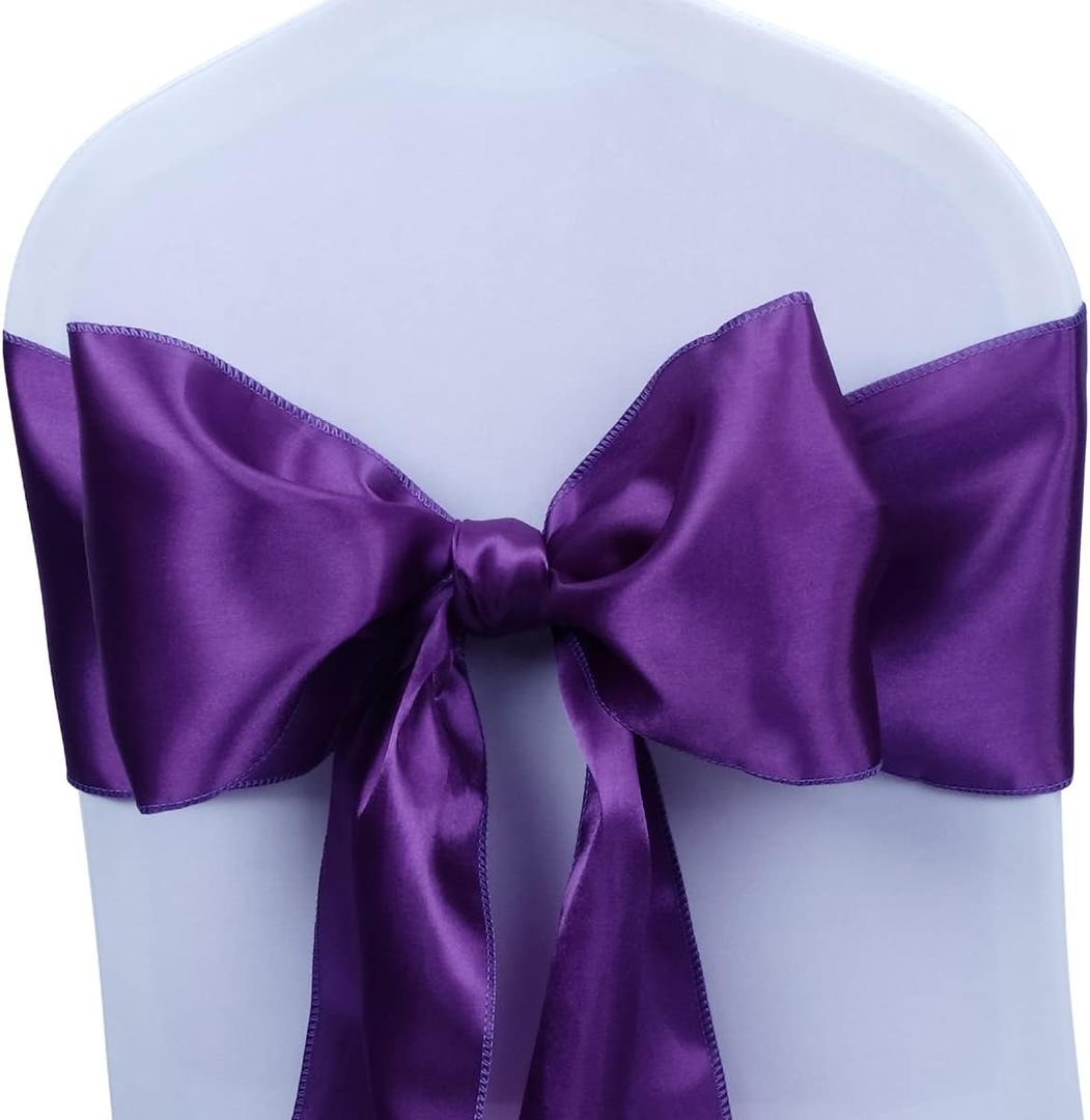 Babenest Satin Chair Sashes Ties Upgraded 10 pcs Chair Ribbons Bows for Wedding Banquet Party Christmas Baby Shower Events Decoration (Purple)