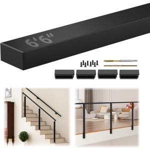 6'6" Stainless Steel T304 Handrail Black, Cuttable Rectangular Handrail Flat Top Rail for Indoor Outdoor Deck Stair Cable Railing System, Black Hand Rail with Plastic End Cap for DIY Balustrade (1 x 6'6")