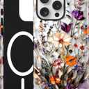 Jusy Magnetic Stained Glass Floral Case for iPhone 16 Pro, Bouquet | Compatible with MagSafe, Cute Aesthetic Flower Design, TPU and PC Protective Phone Cover