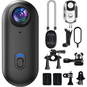 4K Mini Body Camera, 64GB Action Snap Cam, POV Snapcam, Thumb Size Hands Free Recording Body Worn Wearable Camera, Premium Portable Camcorder Mount Anywhere for Work, Travel, Pet Walks (Black)