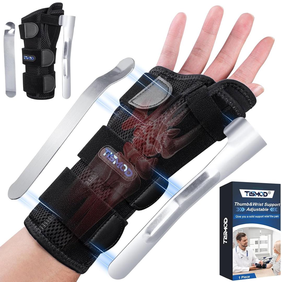 Carpal Tunnel Wrist Brace Night Support,Thumb Spica Splint Left Hand for De Quervain's Tenosynovitis Splint,Wrist Brace with Thumb Support for Women/Men, One Size-Black-Right