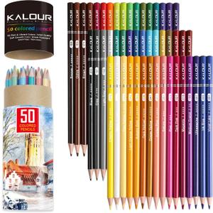 KALOUR Premium Colored Pencils,Set of 50 Colors,Artists Soft Core with Vibrant Color,Ideal for Layering Blending Shading,Color Pencils for Adults Beginners Coloring Book